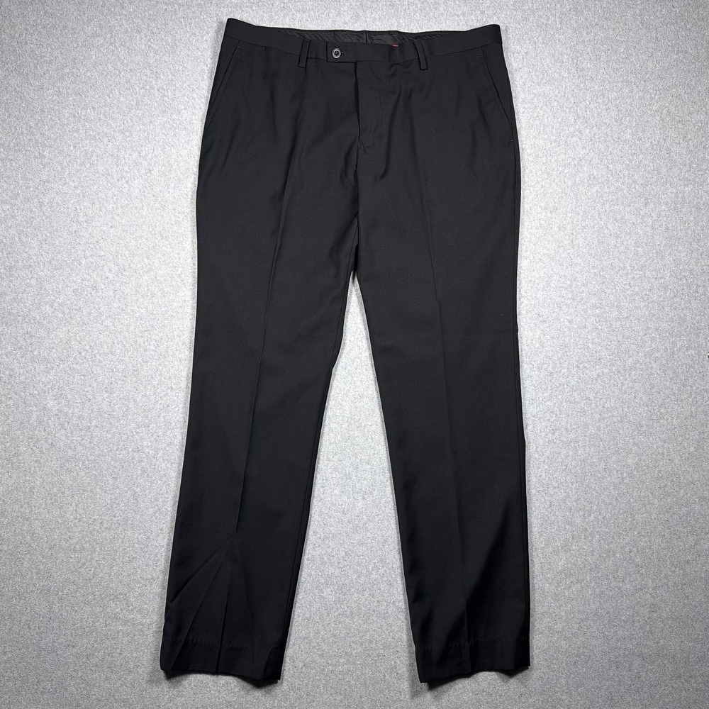 Alberto Cardinali Mens Dress Pants Black Flat Front Trousers ZP75 36x32